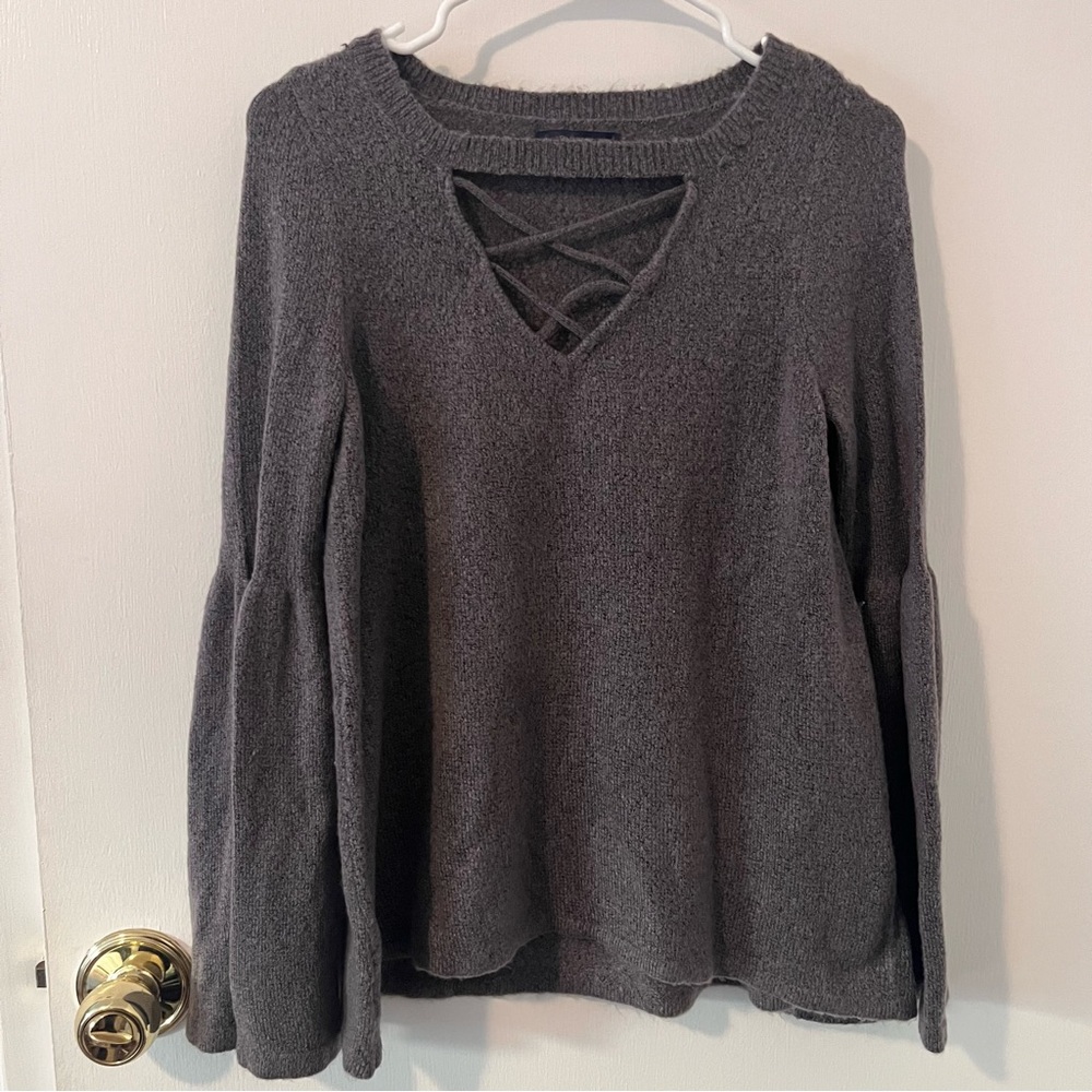 AEO Criss Cross Bell Sleeve Sweater Brown Medium American Eagle Soft Boho Brown